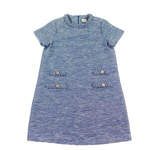 Tuckernuck Tweed Shift Dress Women XL Blue White Braided Neck Lion Buttons